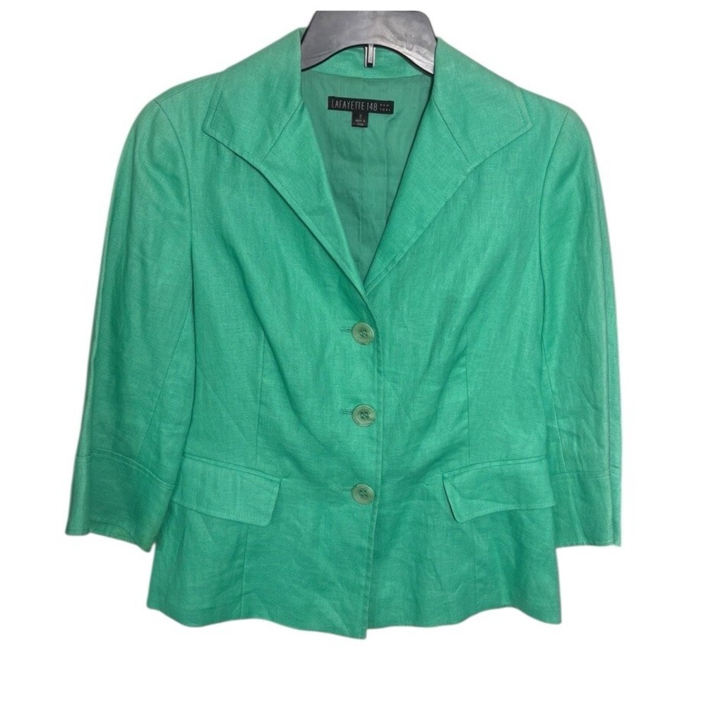 Lafayette 148 Mint Green 100% Linen Blazer Size 2